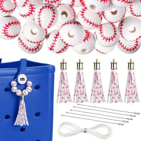 40 PCS Sports Ball Wooden Beads Charm Bag Associory for Women Girl DIY Crafts Beads Decor in Kuwait