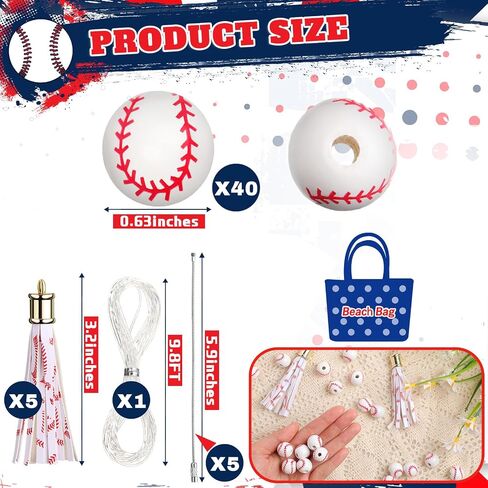 40 PCS Sports Ball Wooden Beads Charm Bag Associory for Women Girl DIY Crafts Beads Decor in Kuwait
