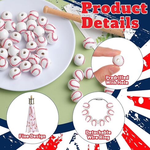 40 PCS Sports Ball Wooden Beads Charm Bag Associory for Women Girl DIY Crafts Beads Decor in Kuwait