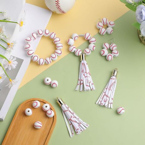 40 PCS Sports Ball Wooden Beads Charm Bag Associory for Women Girl DIY Crafts Beads Decor in Kuwait