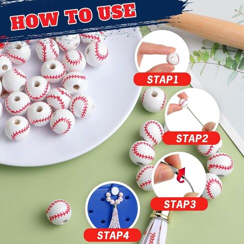 40 PCS Sports Ball Wooden Beads Charm Bag Associory for Women Girl DIY Crafts Beads Decor in Kuwait