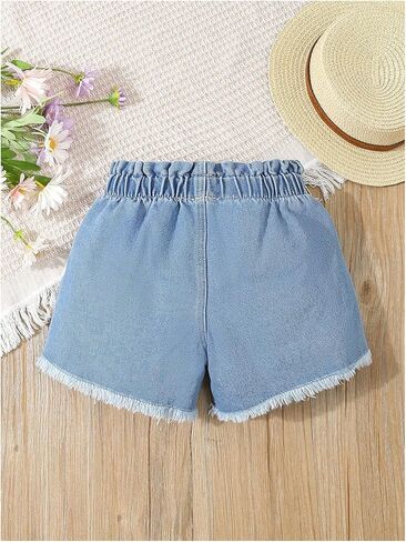 GORGLITTER Girl's Denim Shorts Floral Embroidery Elastic High Waist Jean Shorts with Pockets in Saudi Arabia