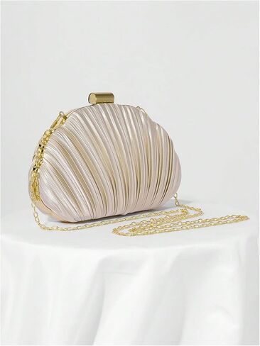 QWINEE Women's Shell Shaped Clutch Purse Ruched Mini Crossbody Bag Elegant Evening Handbag with Chain Strap in Saudi Arabia