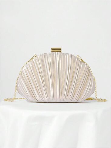 QWINEE Women's Shell Shaped Clutch Purse Ruched Mini Crossbody Bag Elegant Evening Handbag with Chain Strap in Saudi Arabia