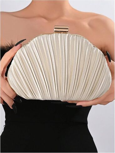 QWINEE Women's Shell Shaped Clutch Purse Ruched Mini Crossbody Bag Elegant Evening Handbag with Chain Strap in Saudi Arabia