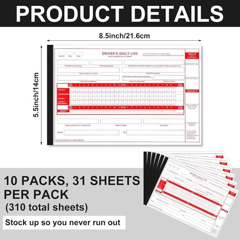 10 Pack Driver Daily Log Book 8.5" x 5.5" Log Book with Detailed Driver Vehicle Inspection Report Simplified Recap for Truck, 2-Ply Carbonless (Simple) in Saudi Arabia