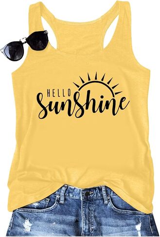 Womens Tank Tops Summer Shirts - Sleeveless Sunshine Graphic Shirt Casual Loose Vest Vacation Classic-Fit Shirt Cami in Kuwait
