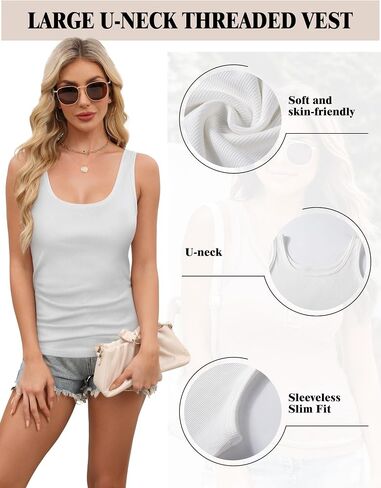 Tank Tops for Women, U Neck Ribbed Tank Top, Women Slim Knit Going Out Tops Sleeveless Basic Summer Shirts in Saudi Arabia
