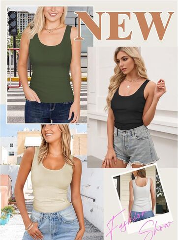 Tank Tops for Women, U Neck Ribbed Tank Top, Women Slim Knit Going Out Tops Sleeveless Basic Summer Shirts in Saudi Arabia