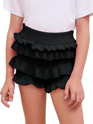 Girls Crochet Knit Ruffle Shorts High Waisted Pleated Tiered Dance Shorts Hollow Out Summer Beach Cover up Bottom Shorts in Saudi Arabia