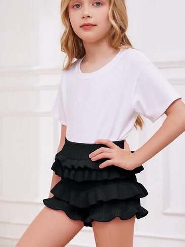 Girls Crochet Knit Ruffle Shorts High Waisted Pleated Tiered Dance Shorts Hollow Out Summer Beach Cover up Bottom Shorts in Saudi Arabia