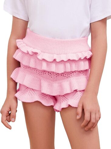 Girls Crochet Knit Ruffle Shorts High Waisted Pleated Tiered Dance Shorts Hollow Out Summer Beach Cover up Bottom Shorts in Saudi Arabia