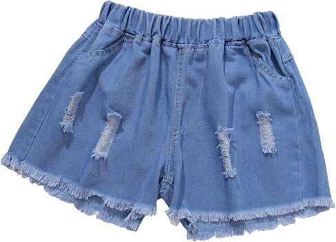 الفتيات الممزقات جين شورتات مرنة الخصر قطع السراويل القصيرة الدنيم in Kuwait