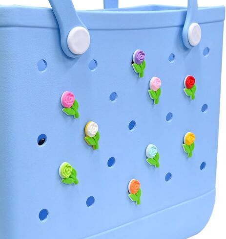 13pcs 3d Flower Bogg Bags Charms ، 15 مسلسلات مختلفة ، ملحقات سحر ملونة زخرفية لتخصيص حقيبة حمل الشاطئ الجنوبية ، هدايا النساء in Kuwait