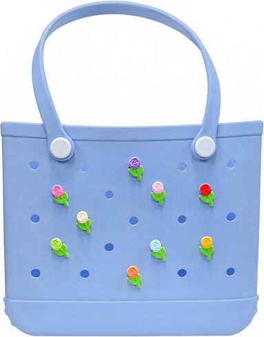 13pcs 3d Flower Bogg Bags Charms ، 15 مسلسلات مختلفة ، ملحقات سحر ملونة زخرفية لتخصيص حقيبة حمل الشاطئ الجنوبية ، هدايا النساء in Kuwait