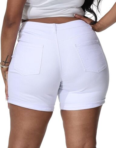 Womens Plus Size Jean Shorts Stretchy Solid Color High Waisted Summer Casual 5.5" Denim Shorts in Saudi Arabia