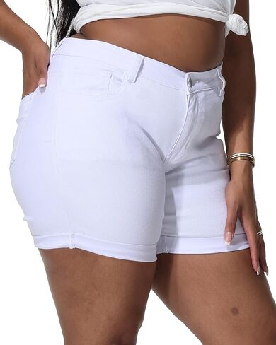 Womens Plus Size Jean Shorts Stretchy Solid Color High Waisted Summer Casual 5.5" Denim Shorts in Saudi Arabia
