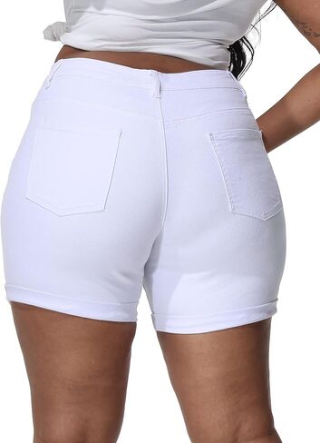 Womens Plus Size Jean Shorts Stretchy Solid Color High Waisted Summer Casual 5.5" Denim Shorts in Saudi Arabia