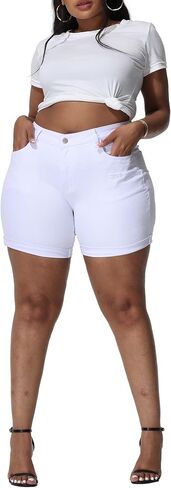 Womens Plus Size Jean Shorts Stretchy Solid Color High Waisted Summer Casual 5.5" Denim Shorts in Saudi Arabia