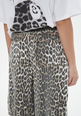 Unisex Leopard Jorts Women Baggy Cheetah Shorts Vintage Straight Leg Jeans Casual Y2K Streetwear in Saudi Arabia