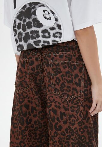 Unisex Leopard Jorts Women Baggy Cheetah Shorts Vintage Straight Leg Jeans Casual Y2K Streetwear in Saudi Arabia