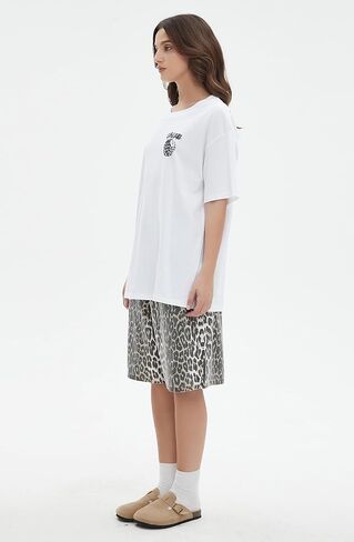 Unisex Leopard Jorts Women Baggy Cheetah Shorts Vintage Straight Leg Jeans Casual Y2K Streetwear in Kuwait