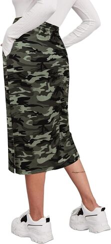 SOFIA'S CHOICE Women's Midi Skirt Drawstring High Waist Slit Skirts with Pockets in Saudi Arabia