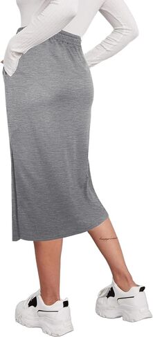 SOFIA'S CHOICE Women's Midi Skirt Drawstring High Waist Slit Skirts with Pockets in Saudi Arabia