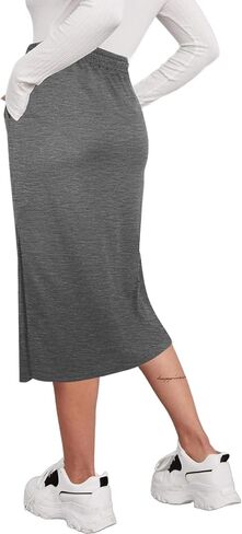 SOFIA'S CHOICE Women's Midi Skirt Drawstring High Waist Slit Skirts with Pockets in Saudi Arabia