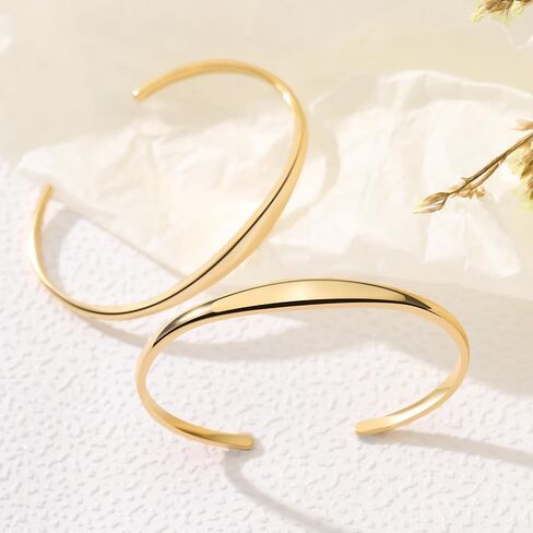 Gold Cuff Bracelets Stackable Plain Dome Adjustable Open Bracelets for Women Classic Dainty Cute Oval Lightweight Polished Bracelet （Gold and Silver） in Saudi Arabia