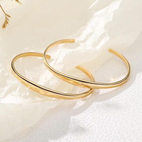 Gold Cuff Bracelets Stackable Plain Dome Adjustable Open Bracelets for Women Classic Dainty Cute Oval Lightweight Polished Bracelet （Gold and Silver） in Saudi Arabia