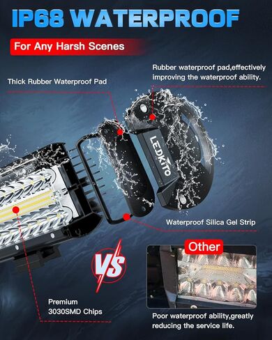 12 Inch LED Light Bar and 2PCS 4 Inch LED Pods with Rocker Switch 16AWG 3 Lead Wiring Harness Kit Off Road Light Bar Spot Flood Combo Triple Row Light Bar for Je-ep UTV Truck Tractor in Kuwait