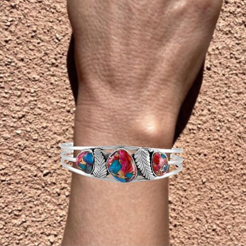 Turquoise Bracelet Sterling Silver 925 Genuine Gemstones Cuff Bracelet in Saudi Arabia