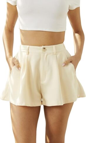 Verdusa Women's Elastic High Waist Pleated Wide Leg Shorts with Pocket in Saudi Arabia