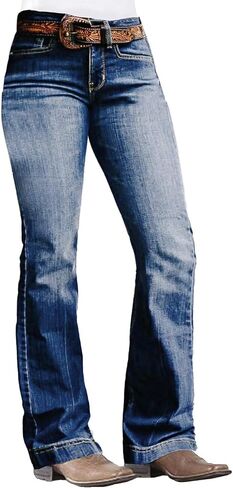 Flamingals Mid Waist Boot Cut Jeans for Women Straight Leg Jeans Cowgirl Trendy Jeans Denim Pants in Saudi Arabia