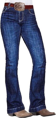Flamingals Mid Waist Boot Cut Jeans for Women Straight Leg Jeans Cowgirl Trendy Jeans Denim Pants in Saudi Arabia