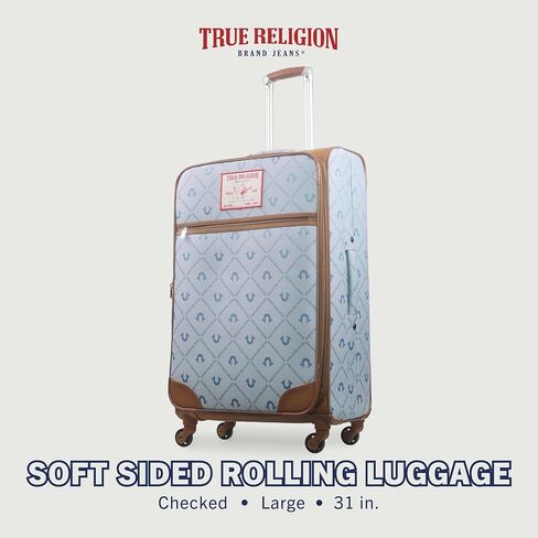 True Religion 31" Rolling Luggage, Soft Sided Suitcases with Spinner Wheels, Denim, 31 Inch in Saudi Arabia