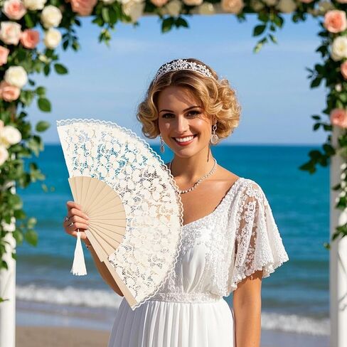 Choyaxo Lace Handheld Fan Bamboo Silk Foving for Women Wedding Decoration Party in Kuwait