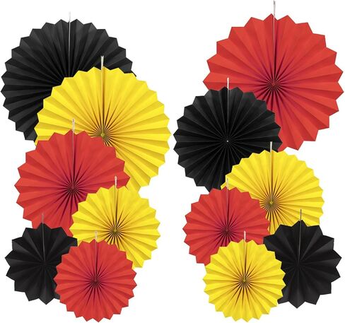 Paper Round Fan Party Decorations, Blue Yellow Red Hanging Fans for Carnival Circus,Cartoon,Sport, Birthday Party, Baby Shower, Graduation Events,Set of 12(8",10",12",14") in Saudi Arabia