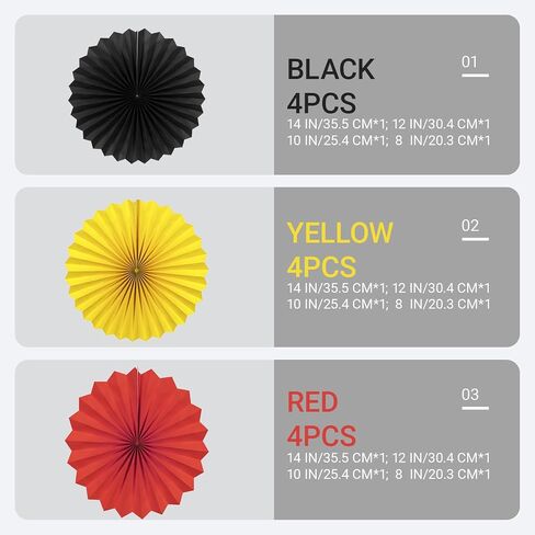 Paper Round Fan Party Decorations, Blue Yellow Red Hanging Fans for Carnival Circus,Cartoon,Sport, Birthday Party, Baby Shower, Graduation Events,Set of 12(8",10",12",14") in Saudi Arabia