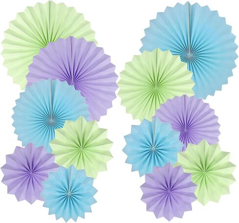 Paper Round Fan Party Decorations, Blue Yellow Red Hanging Fans for Carnival Circus,Cartoon,Sport, Birthday Party, Baby Shower, Graduation Events,Set of 12(8",10",12",14") in Saudi Arabia