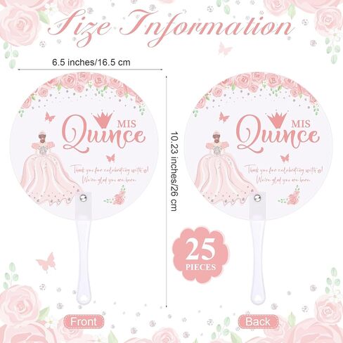 25 PCS Quinceanera Party Favors للضيوف Quinceanera Hand Fans Bulk Blastic Handheld Fans Mis Quince Gift for Girls Sweet 15 Birthday Party Decord Gift Pholeds Comples (Blue) in Kuwait