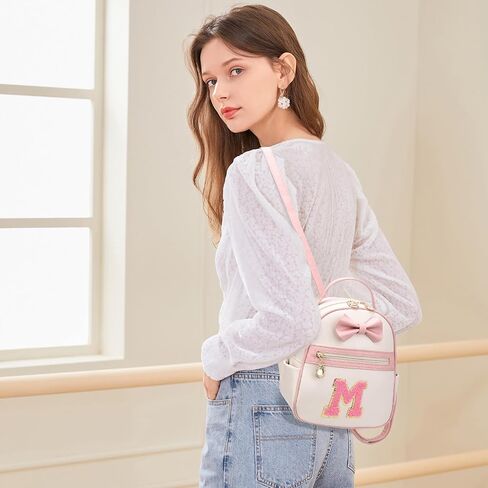 I IHAYNER Girls Initial Bowknot Small Leather Backpack Cute Mini Backpack Personalized Trendy Stuff Gifts for Women Pink-A in Kuwait