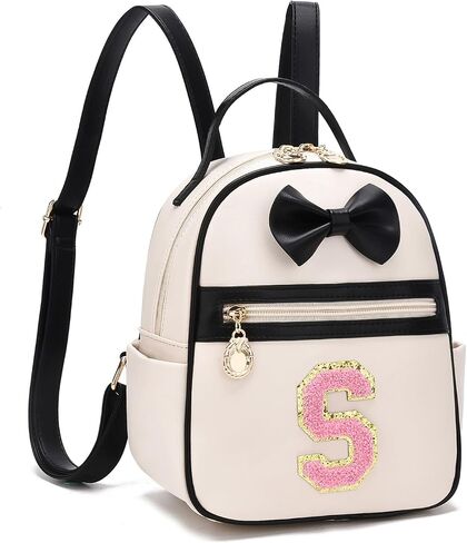 I IHAYNER Girls Initial Bowknot Small Leather Backpack Cute Mini Backpack Personalized Trendy Stuff Gifts for Women Pink-A in Kuwait