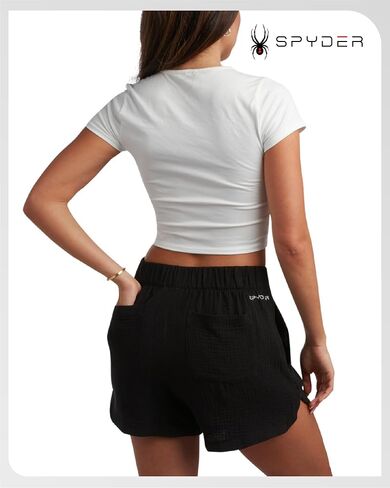 Spyder Womens Athletic Shorts - Lightweight Woven Pull On Workout Shorts for Women with Pockets for Gym and Casual Daily Wear in Saudi Arabia