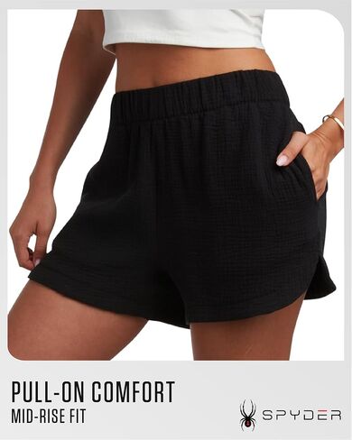 Spyder Womens Athletic Shorts - Lightweight Woven Pull On Workout Shorts for Women with Pockets for Gym and Casual Daily Wear in Saudi Arabia