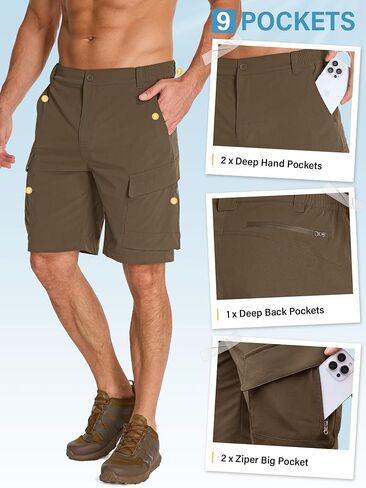 Toomett Mens Cargo Shorts Quick Dry Stretch Work Shorts for Hiking Fishing Tactical Lightweight Breathable Outdoor in Saudi Arabia