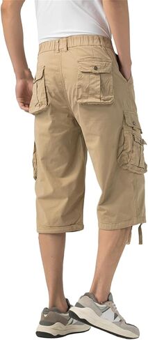 Mens Long Cargo Shorts Below Knee 3/4 Stretch Twill Cotton Relaxed Fit Elastic Waist Cargo Shorts for Men in Saudi Arabia