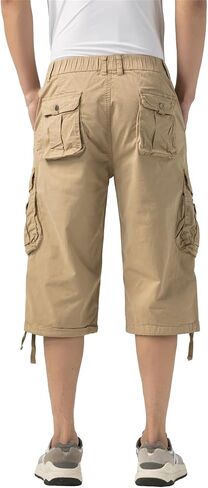 Mens Long Cargo Shorts Below Knee 3/4 Stretch Twill Cotton Relaxed Fit Elastic Waist Cargo Shorts for Men in Saudi Arabia