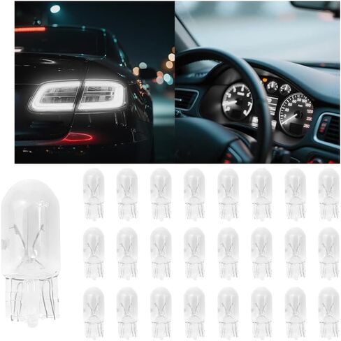 25PCS T10 12V 5W Car Turn Signal Light Bulbs, Clear Flat Foot Vehicle Side Marker Lamp Bulbs, Auto Interior Amber Headlight Bulbs Accessories, Universal for SUV, Sedan, Truck (White) in Saudi Arabia